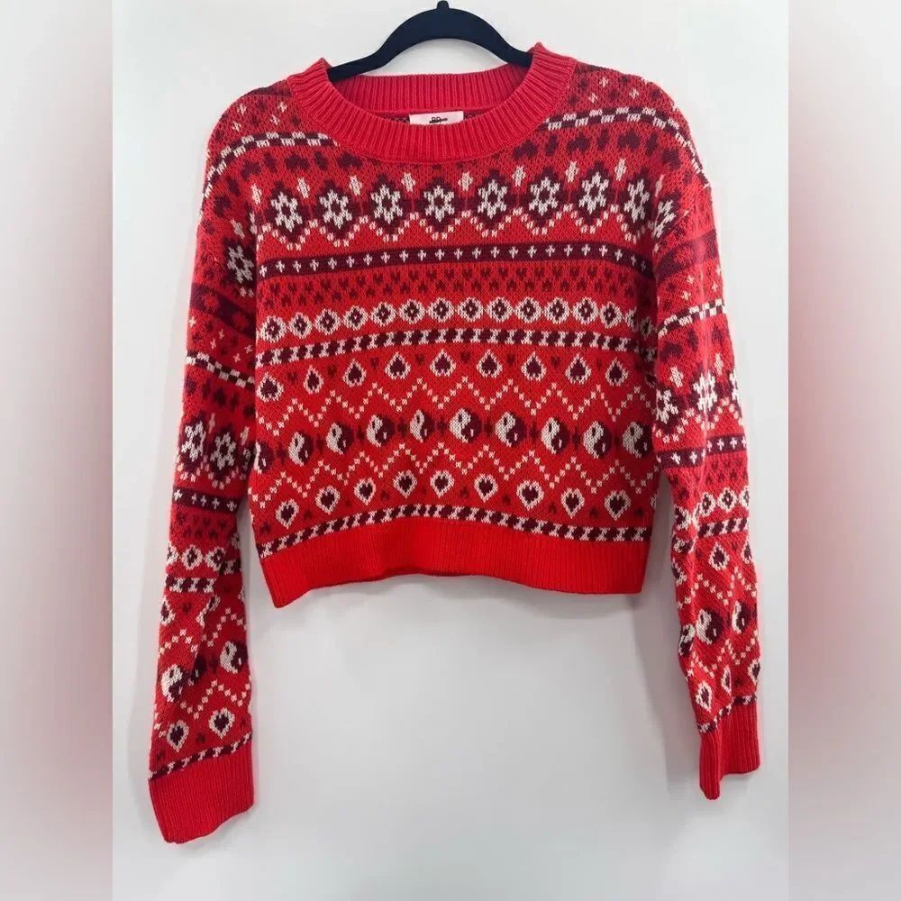 3/$20  BP Red/White Crop Long-Sleeve Sweater size XS